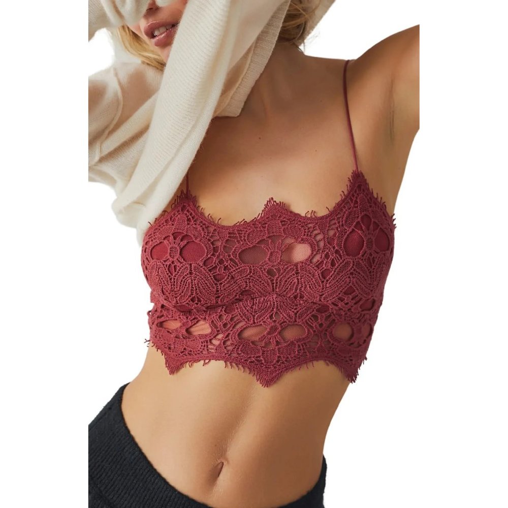 NWT FREE PEOPLE INTIMATELY ATHENA LACE BRALETTE, BURGUNDY WILD GARNET XS